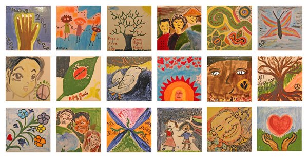 Collage of Peace Tiles, courtesy CommunityGrows, a Tides project