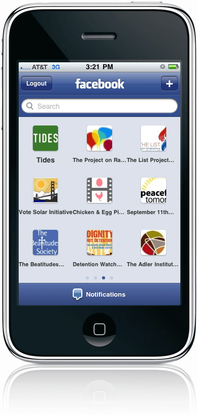 iPhone with Tides project Facebook Pages