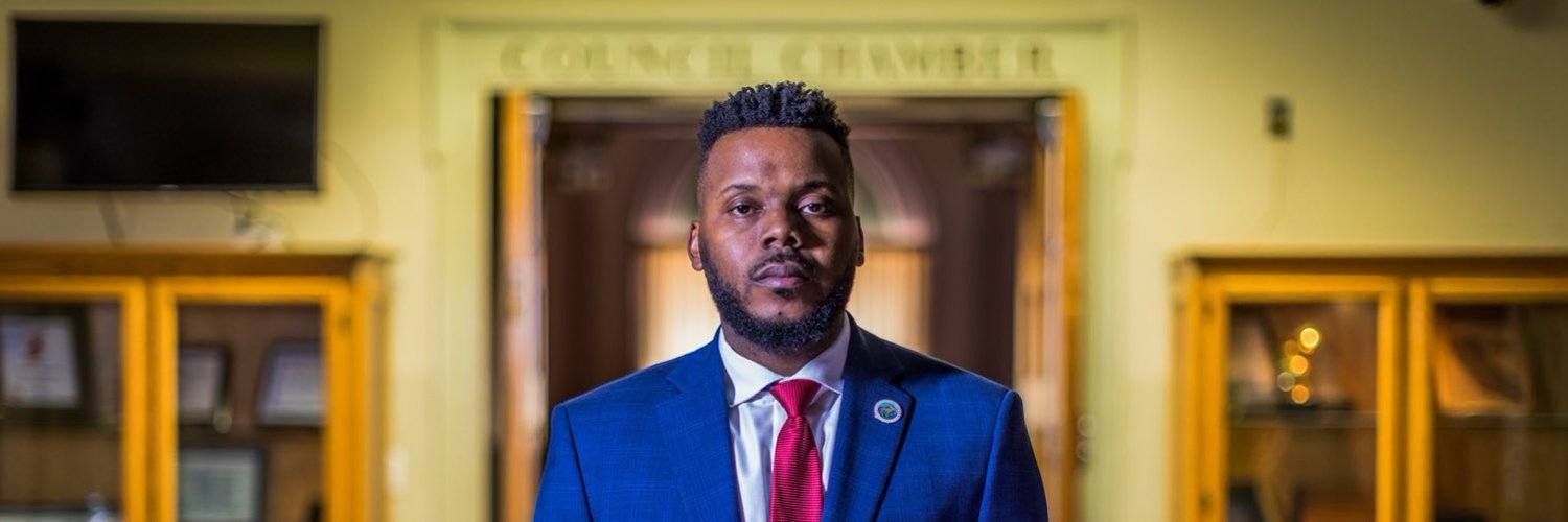 Mayor Michael Tubbs of Stockton, CA, is shown looking serious and ready to take on the fight for a guaranteed income for all. 