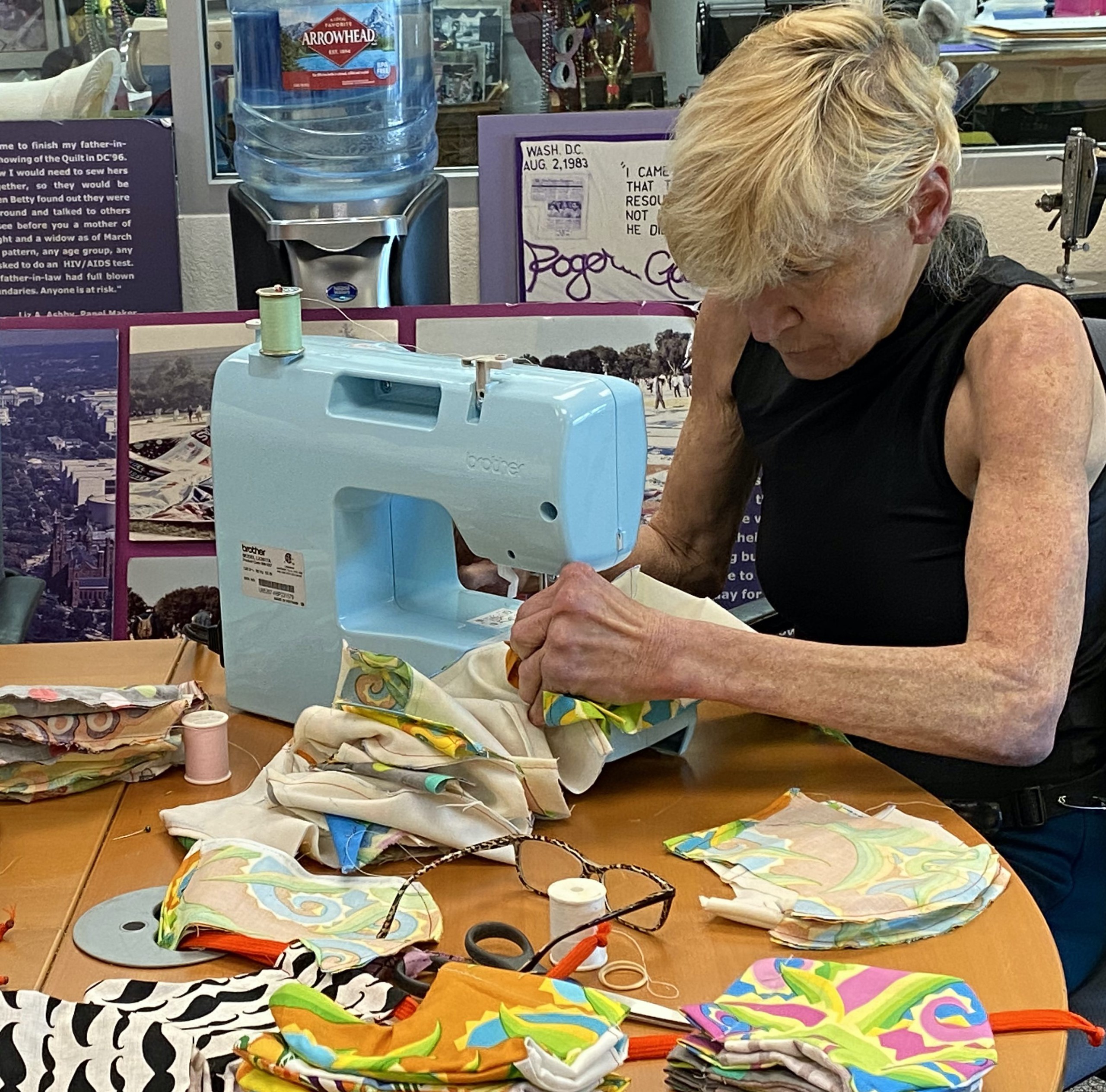 Masks being made from AIDS Memorial Quilt leftover materials