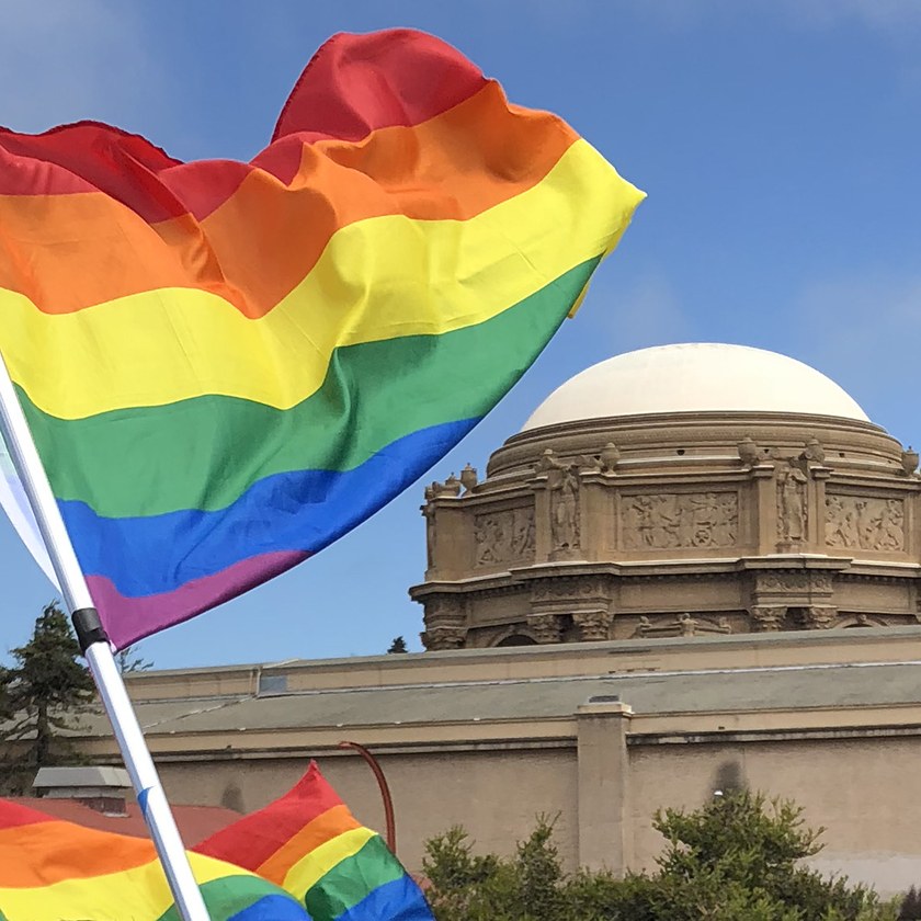 Pride flags in the Presidio
