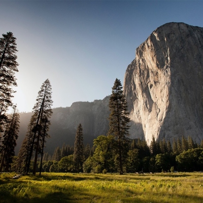 A sunny day with a view of El Capitan in Yosemite.