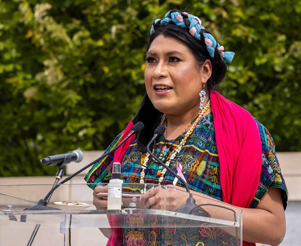 An Indigenous woman speaking at a rally for reproductive justice in Atlanta. Photo credit: Wikimedia Commons