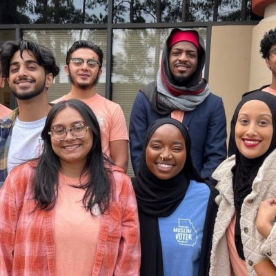 A group of Arab and Black volunteers with the Georgia Muslim Voters Project. Photo credit: Georgia Muslim Voters Project, Healthy Democracy Fund grantee